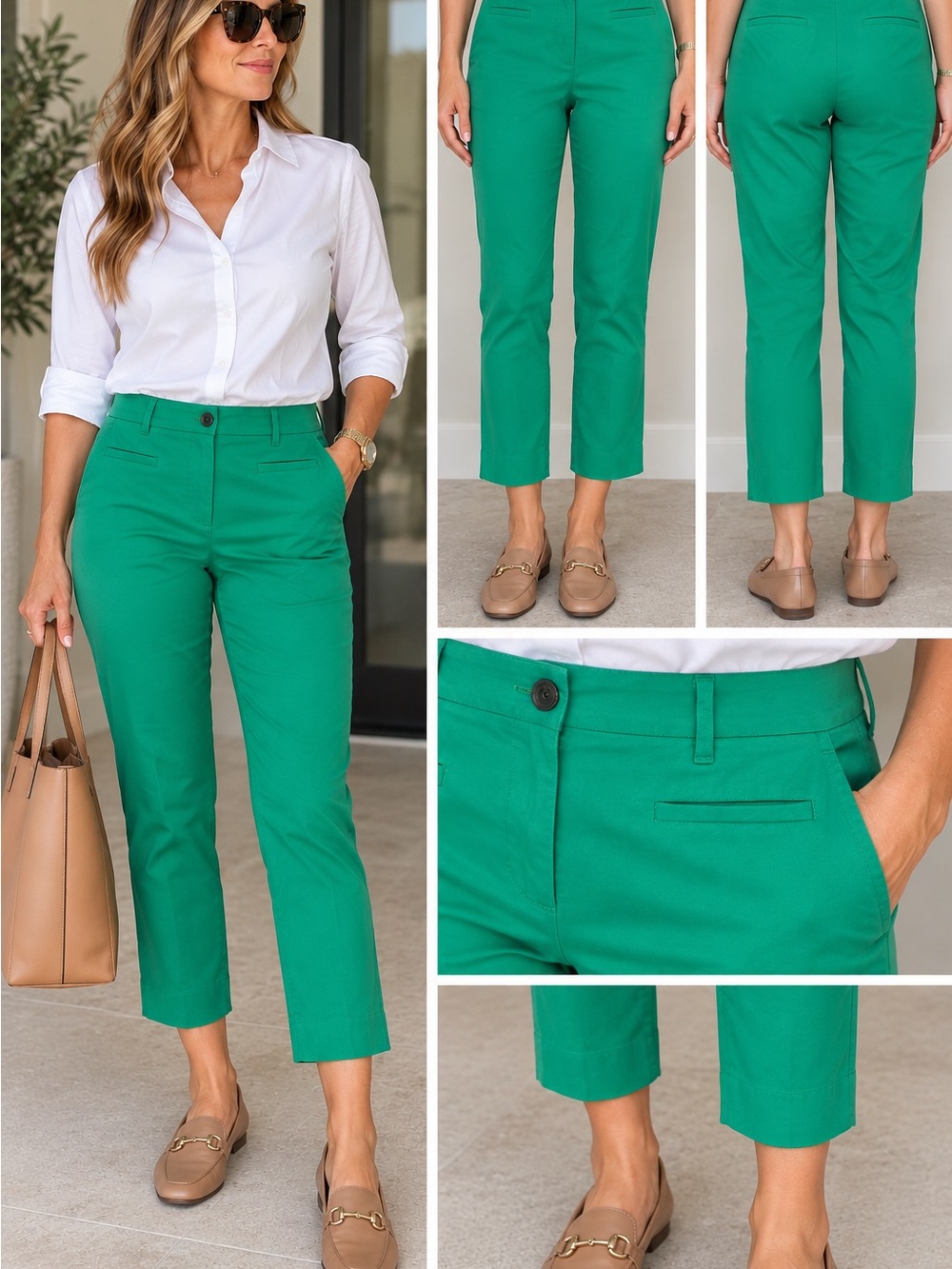 Ann Taylor Cropped Slim Pants in Emerald Green